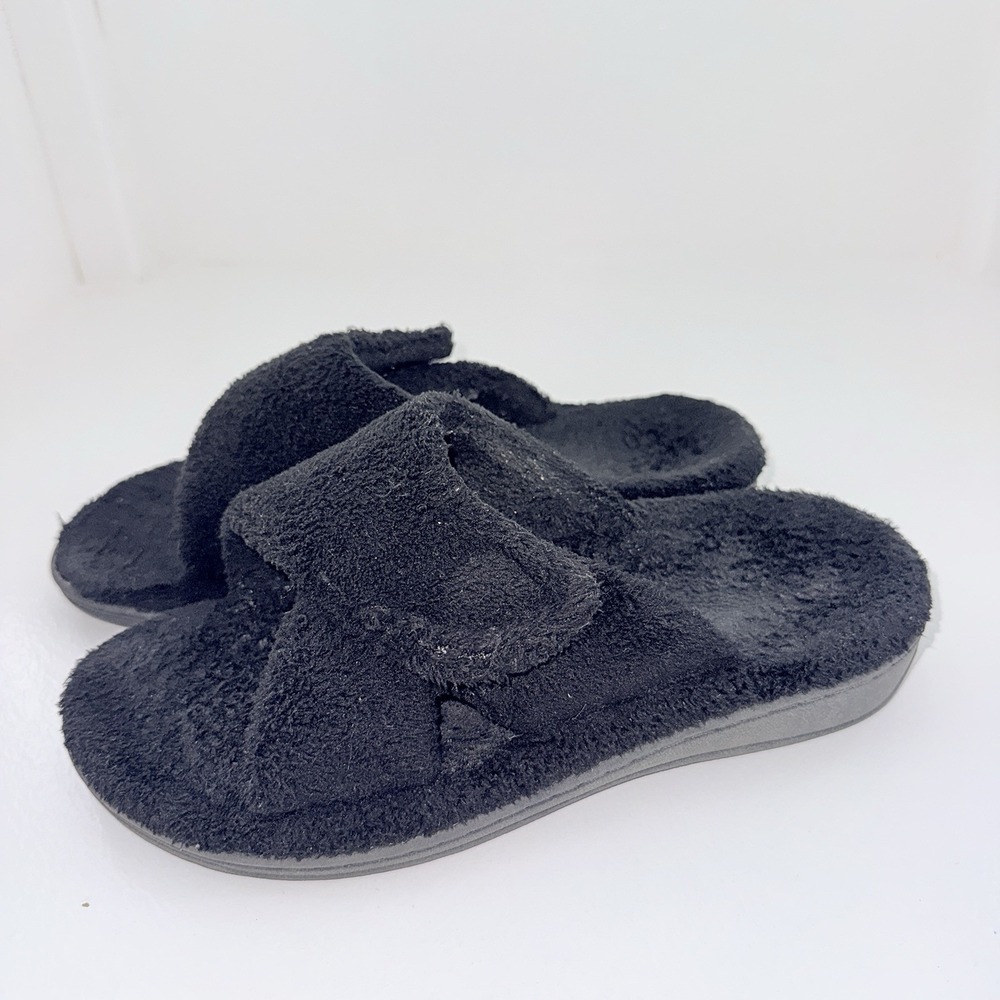 Vionic Indulge Relax II Womens Size 6 Black Shearling Orthotic Slide Slippers